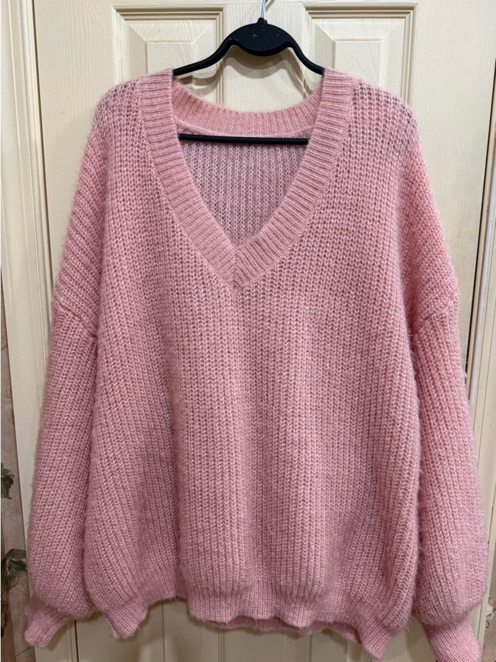 Cynthia Rowley Pink V-Neck Oversized Knit Sweater